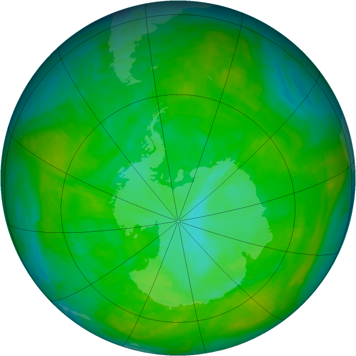 Antarctic ozone map for 24 December 1984